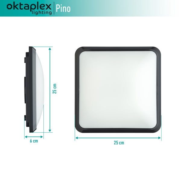 LED Deckenleuchte Pino Quadratisch 3000K Warmweiß 12W 850lm Anthrazit 25cm Deckenlampe