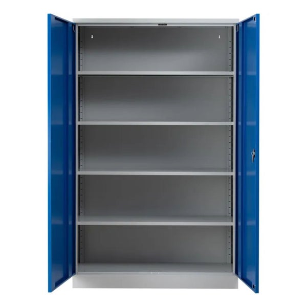 PROREGAL Stahlschrank Bee 7 Fachböden HxBxT 195 x 120 x 60 cm Pulverbeschichtetes & Verstärktes Fachbodenmaterial Grau & Blau