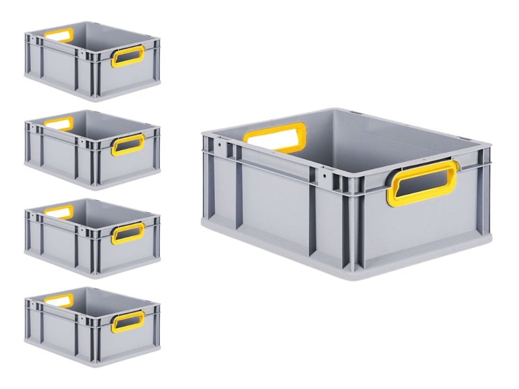 PROREGAL Spar Set 5x Eurobox Nextgen Color HxBxT 17 x 30 x 40 cm 16 Liter Griffe Gelb Offen Glatter Boden Eurobehälter Transportbox