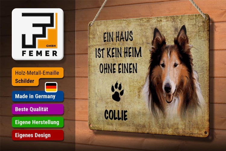 Blechschild Spruch 30x20cm Collie Hund ohne kein Heim