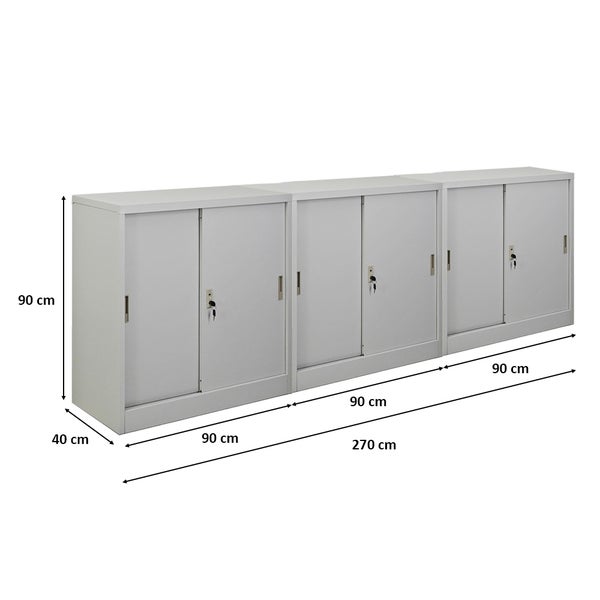 PROREGAL Mega Deal 3x Aktenschrank ELEPHANT mit Abschließbaren Schiebetüren HxBxT 90 x 90 x 40 cm 2 Fachböden Lichtgrau