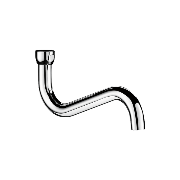 S-Auslauf für Armaturen aus verchromtem Metall in geschwungener Form.