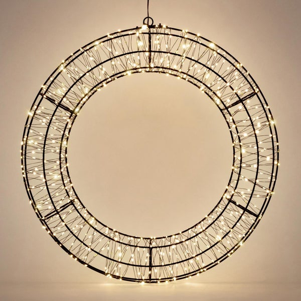 Beleuchteter Metallring als Dekorationskranz mit integrierter LED Lichterkette für Innen und Außen