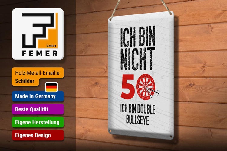Blechschild Spruch Dart bin nicht 50 Double Bullseye 20x30cm
