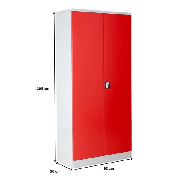 PROREGAL Stahlschrank Bee 10 Fachböden HxBxT 195 x 92 x 60 cm Verzinktes & Verstärktes Fachbodenmaterial Grau & Rot