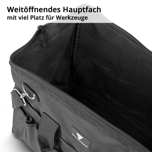 Offenes Hauptfach der Werkzeugtasche