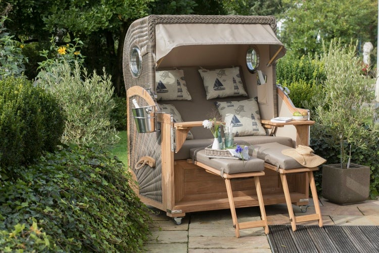 Strandkorb Westerland Teak Bullauge PE grey Dessin 540