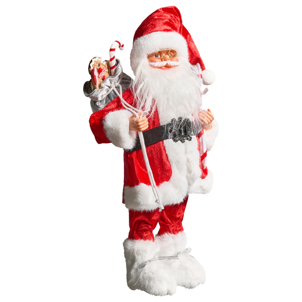 Dekorativer Weihnachtsmann mit Bart, Brille und Geschenkesack