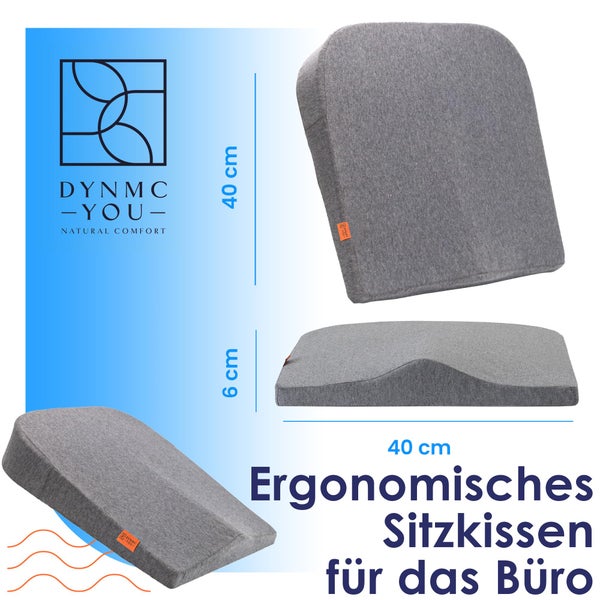 DYNMC you Keilkissen Stuhl Mittelhart H3 - Test SEHR GUT - [MIT PHYSIOTHERAPEUTEN ENTWICKELT] - Ergonomisches Sitzkissen Bürostuhl & Co - Entlastet Rücken & Erhöht Sitzkomfort