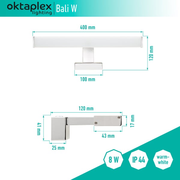 LED Spiegelleuchte Bad 40cm 600lm 3000K warmweiß Schminklicht 8W Wandlampe Spritzwasserschutz IP44 Aluminium Kunststoff