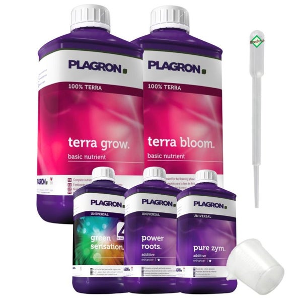 Plagron 5-Teiliges Dünger Set Terra XL – Komplettset für optimales Pflanzenwachstum & Blüte | Für Orchideen, Bonsai, Gemüse & mehr, inklusive Terra Bloom, Grow, Power Roots, Pure Enzym & Green Sensation