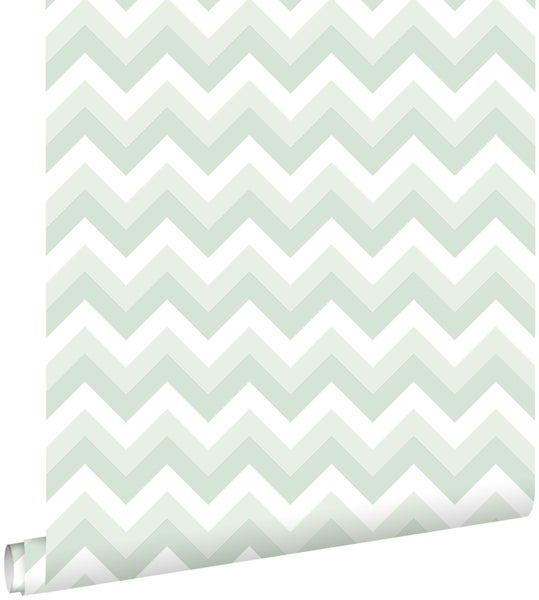 ESTAhome Tapete Zickzack-Motiv Mintgrün und Weiß - 53 cm x 10.05 m - 128858