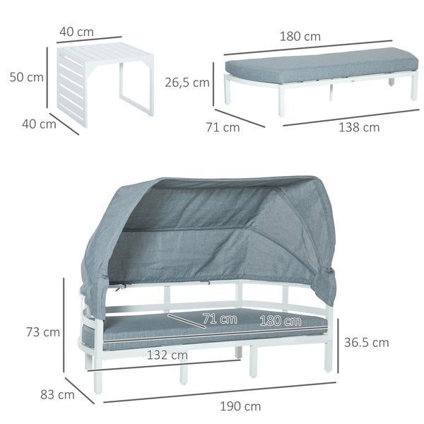 Outsunny 4-tlg. Gartenmöbel-Set, 190/132B x 83T x 73/62H cm, Aluminium, Polyester, grau