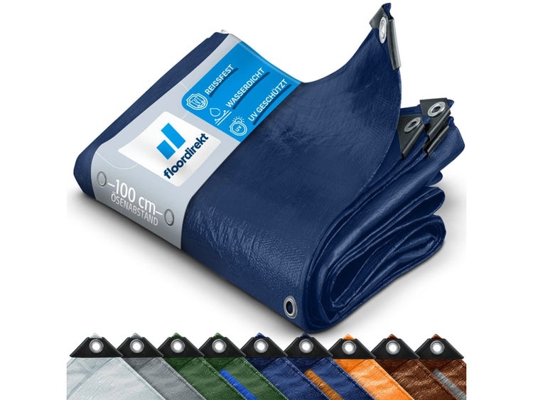 FLOORDIREKT Abdeckplane - Wasserdichte Plane - mit Ösen - Schutzplane - 80 g/m² - 6 x 10 m - Blau