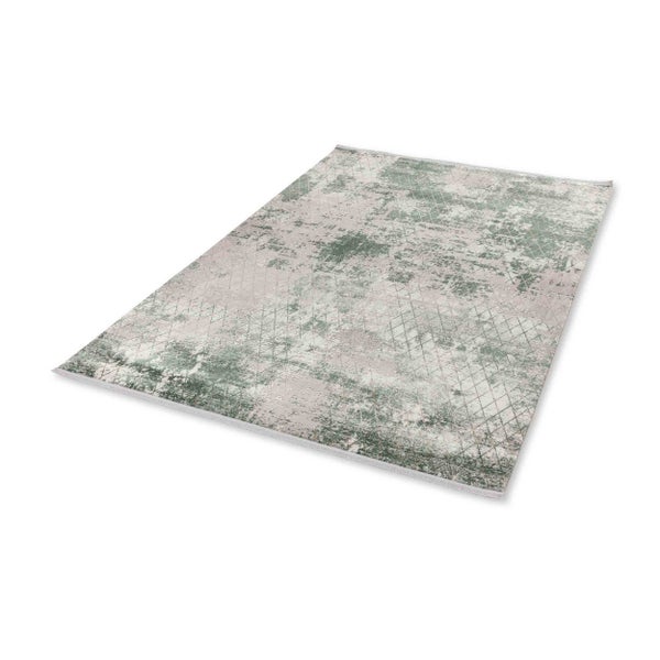 Rechteckiger Teppich in Vintage-Optik mit abstraktem Muster und feinem Gitterdesign für das Wohnzimmer.