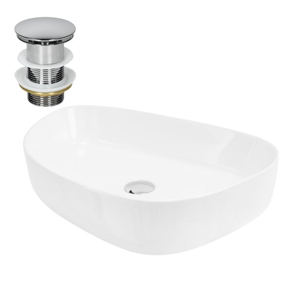 ML-Design Waschbecken aus Keramik in Weiß 55x42x18 cm Oval inkl. Ablaufgarnitur, Moderne Aufsatzwaschbecken, Design Waschtisch Aufsatz-Waschschale Waschplatz Handwaschbecken, für Badezimmer/Gäste-WC