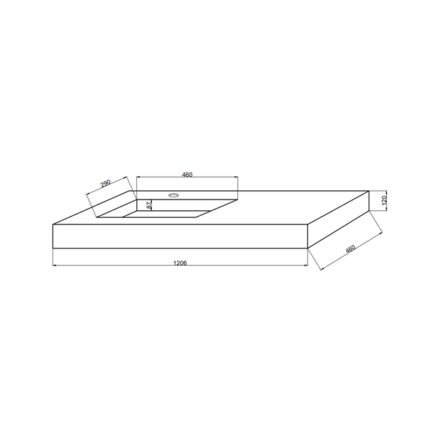 Waschtisch Holzoptik Eiche Honig 120cm aus HPL mit Ablage rechts