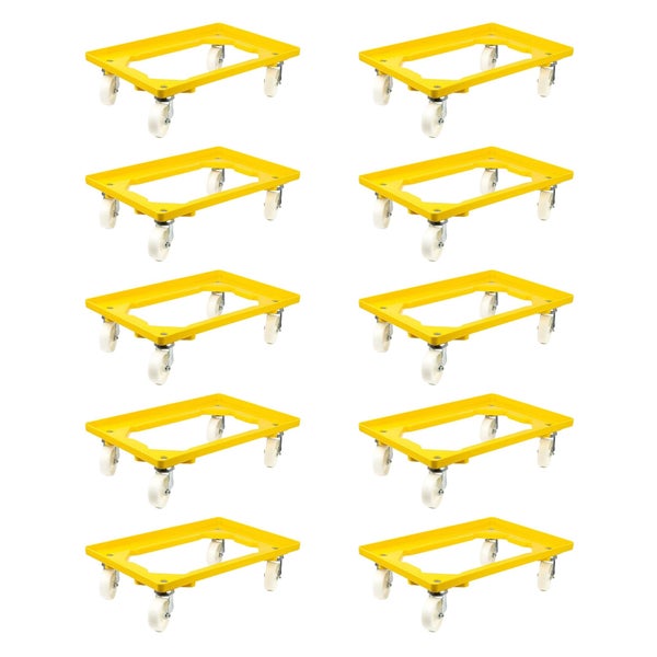PROREGAL SparSet 10x Transportroller für Euroboxen 60 x 40 cm mit Kunststoffräder Gelb Offenes Deck 4 Lenkrollen Traglast 300 kg