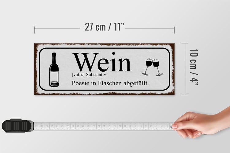 Holzschild Spruch 27x10cm Wein Poesie in Flaschen