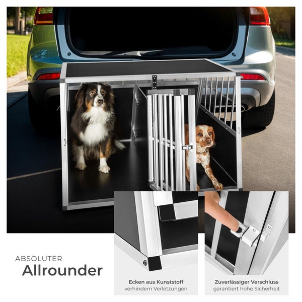 Hundetransportbox doppel tectake  mit schützenden Kunststoffecken mit schräger Rückwand schwarz