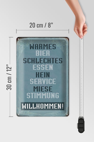 Blechschild Spruch 20x30cm warmes Bier schlechtes Essen