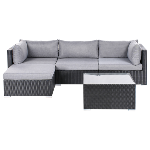 Garten Ecksofa mit Tisch 4-Sitzer SANO rechtsseitig Polyrattan Schwarz