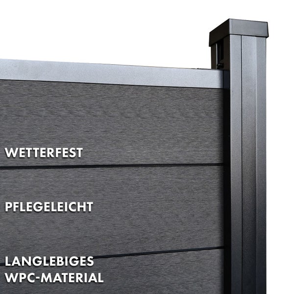 FLOORDIREKT WPC Sichtschutzzaun Kronos Komplettset Gartenzaun 180 x 180 cm Black