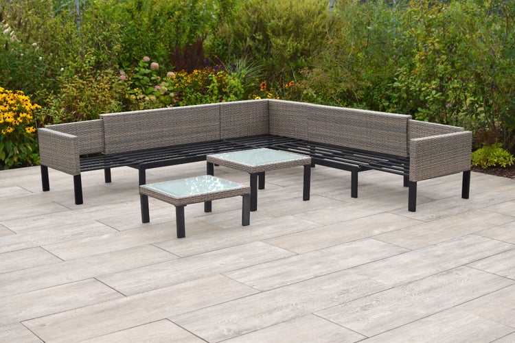 Amantea Gartenlounge mit verlängerbarer Sitzfläche, inkl. Auflagen, 2 Tische