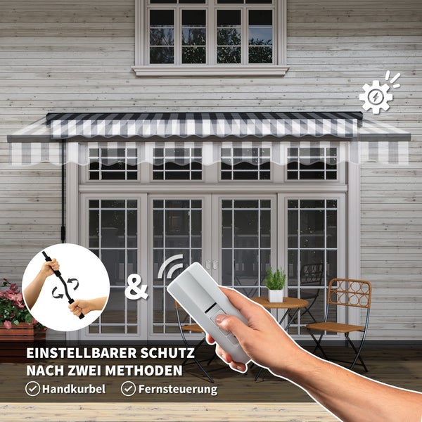 Outsunny Gelenkarmmarkise, elektrisch Balkonmarkise, 350 x 250 cm, Aluminium,Polyester, Grau+Weiß