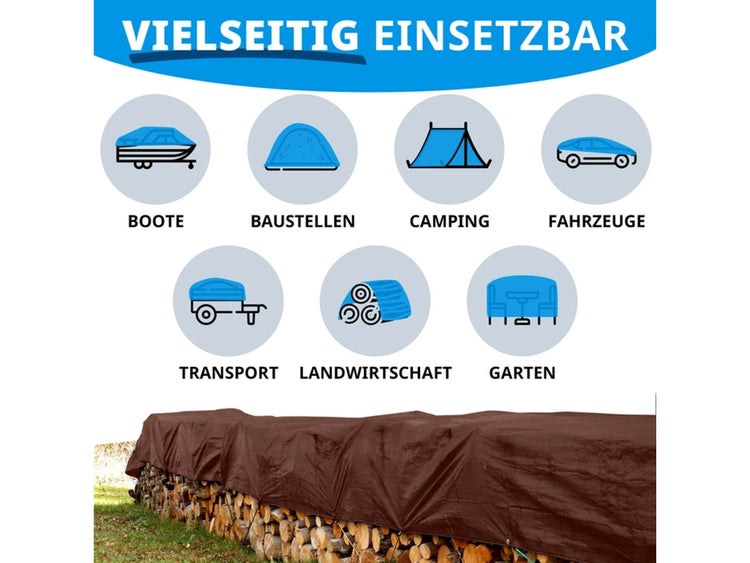 FLOORDIREKT Abdeckplane - Wasserdichte Plane - mit Ösen - Schutzplane - 140 g/m² - 3 x 5 m - Braun