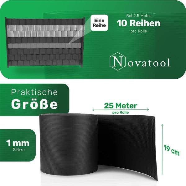 Novatool PREMIUM PP 250m Rollen Sichtschutzstreifen für Doppelstabmattenzaun ANTHRAZIT GRAU für 10 Reihen Stabmattenzaun Sichtschutzstreifen langlebig & witterungsbeständig Zaunelemente Sichtschutz