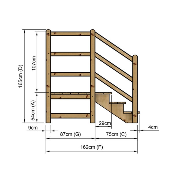 Skizze einer Holztreppe mit Maßangaben