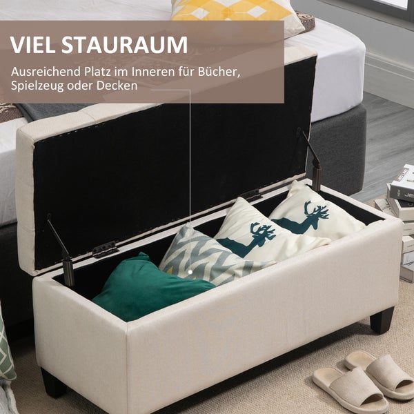 HOMCOM Sitzbank Polsterbank mit Stauraum Truhenbank Flur Schlafzimmer Wohnzimmer leinenartiges Polyester Gummiholz Cremeweiß 100 x 40 x 44 cm