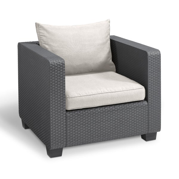 Allibert Salta Sessel Anthrazit mit Kissen Sand - Rattanoptik Wetterfest Gartenmöbel Gartensessel