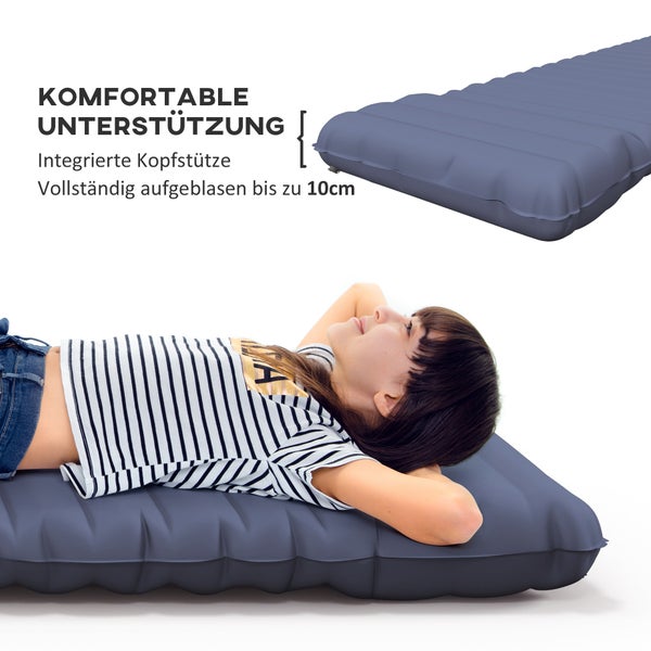 Outsunny Camping Isomatte, Luftmatratze, wasserabweisend Luftbett mit Fußpumpe, Schlafmatte mit Tragetasche für Camping, bis 80 kg belastbar, Blau