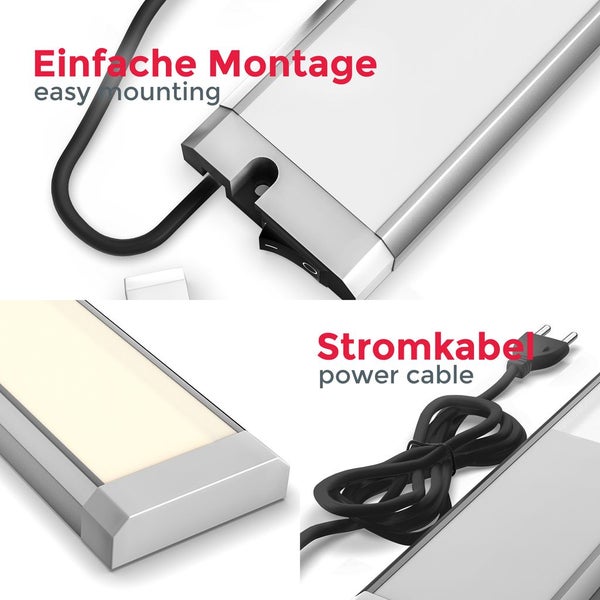 Unterbauleuchte - 10W, 1100lm, LED, Schalter, Stecker, warmweiß, silber