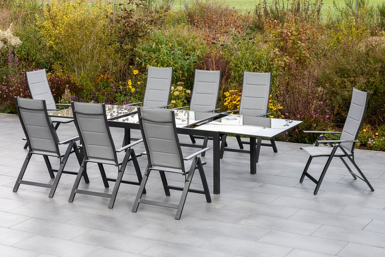 Florenz Gartenmöbelset 9tlg., Klappsessel, Semi Ausziehtisch 200 (300) x 100 cm