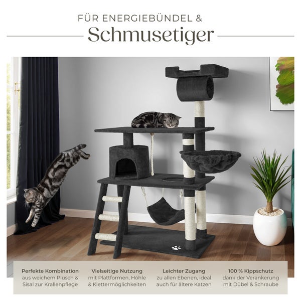 Kratzbaum tectake Marcel inklusive Treppe, Spielkordel und Kippschutz 141 cm schwarz