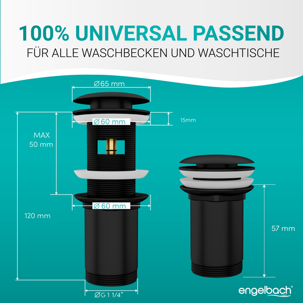 Engelbach® Universal Waschbecken Ablaufgarnitur - Pop up Ablaufventil mit und ohne Überlauf inklusive Einbauanleitung