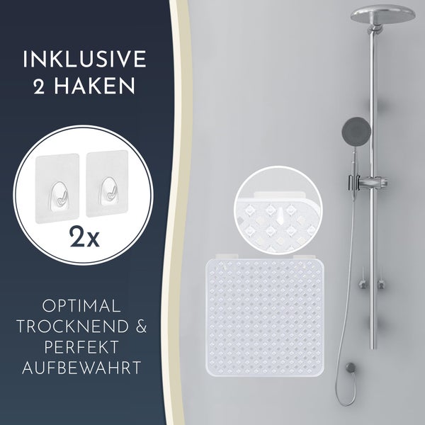 Homerella® Duschmatte rutschfest - 100% BPA frei - Inkl. 2 Haken zum Aufhängen 53x53cm - Antirutschmatte Dusche hautsensitiv & schimmelresistent - Duscheinlage maschinenwaschbar