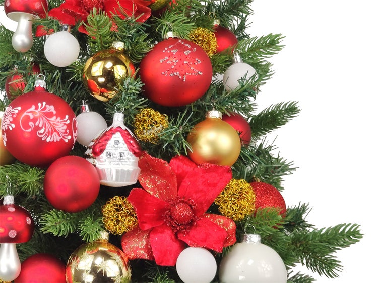 LAALU Set Weihnachtskugeln 81 Stück in Box PREMIUM RED für Weihnachtsbäume bis 100 cm