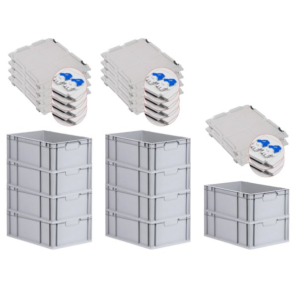 PROREGAL Spar Set 10x Eurobox Nextgen Economy Mit Scharnierdeckel & Blauen Schiebeschnappverschlüsse Griffe Geschlossen HxBxT 22 x 40 x 60 cm 44 Liter