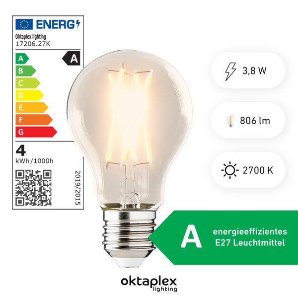 Oktaplex Glow 6er Set E27 Set LED Leuchtmittel 2700K Warmweiß 806lm 3,8W