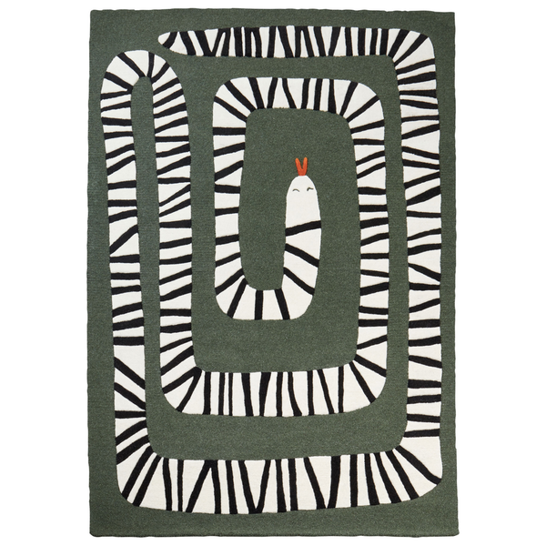 Teppich Wolle dunkelgrün 160 x 230 cm Schlangenmotiv OKAPI
