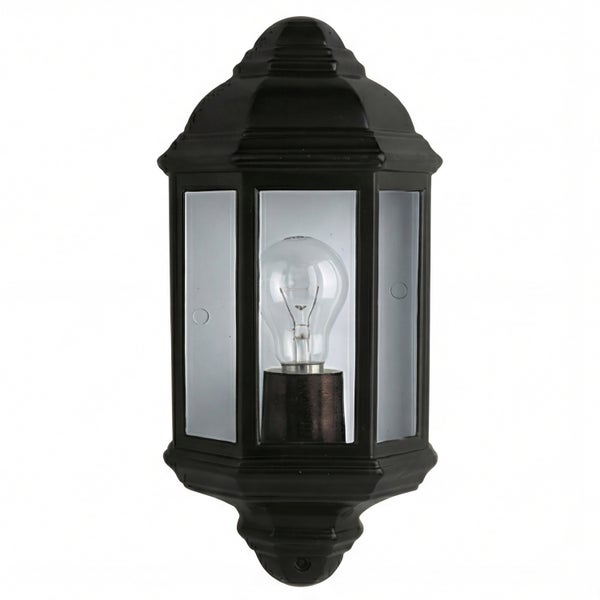Schwarze Aussenwandleuchte mit klaren Glasscheiben und Glühbirne