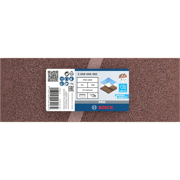 Bosch Schleifband Pro X440, Körnung P80, 75x533mm, 10 Stück