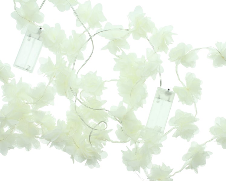 FRANK FLECHTWAREN|LED-Lichterkette White Blossom, 2er Set, GL: 200 cm, Lichterkette: 150 cm, KUNSTSTOFF, POLYESTER