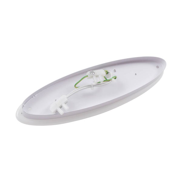 Ovale Montageplatte für Leuchte mit interner Verkabelung und Anschlussklemmen.