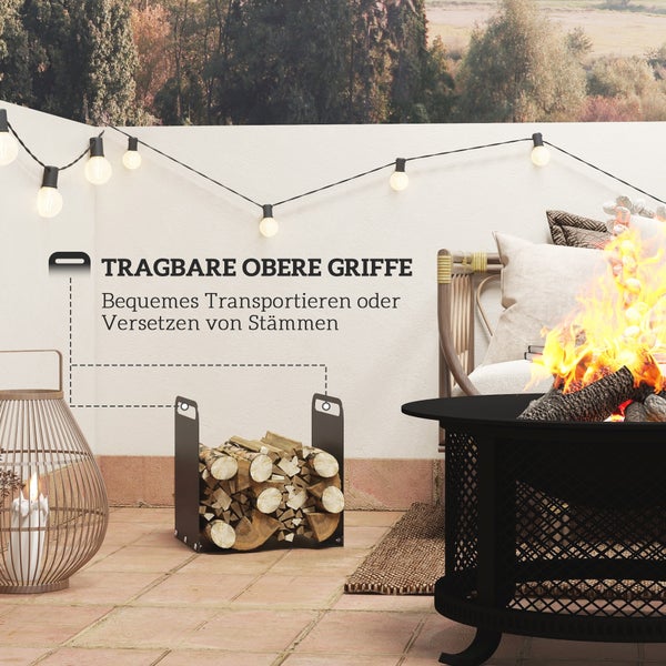 Outsunny Kaminholzregal, mit Griffe, für Outdoor, Indoor, bis 30 kg,  36,5 x 30 x 36 cm, Stahl, Schwarz