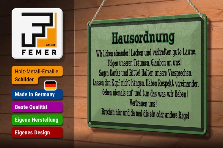 Blechschild Spruch 30x20cm Hausordnung wir lieben einander